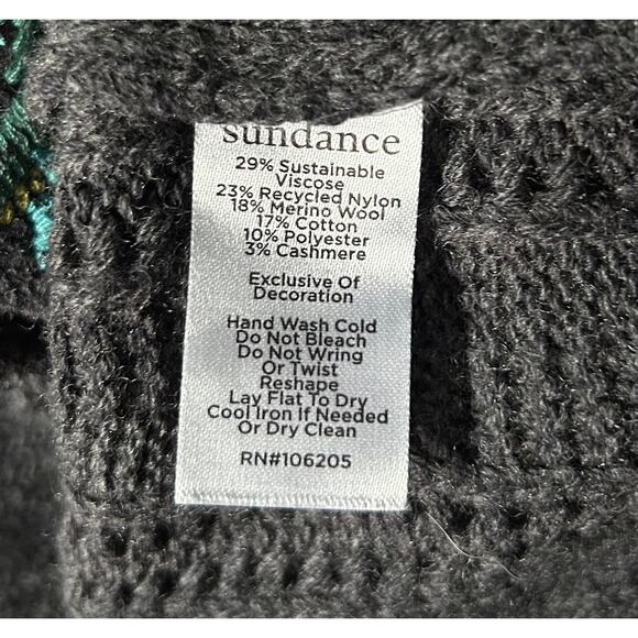 Sundance Medium Cashmere Wool Blend Boho Floral Cable Knit Embroidered Sweater - Picture 7 of 8
